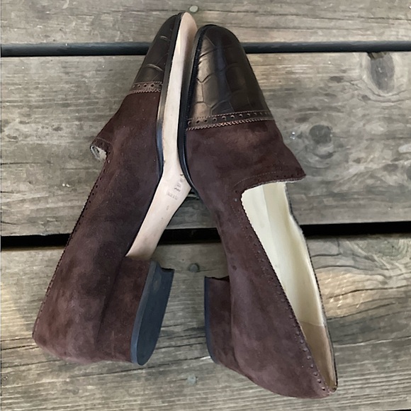 PALOMA PICASSO Shoes Italian Vintage Retro Embossed Brown Suede Leather Size 7.5 - Picture 9 of 14